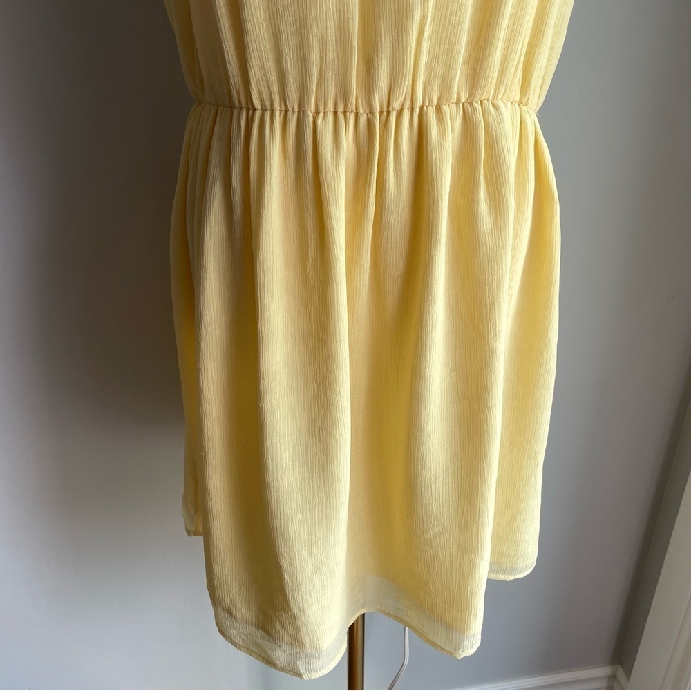 Lemon Yellow Chiffon Dress Sz M High Neck Knee Length Sleeveless Summer Casual - Picture 4 of 11